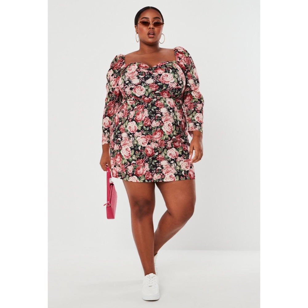 Missguided Black Floral Print Milkmaid Dress